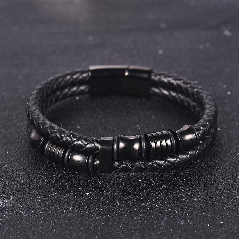 

Браслет "Made in Italy" кожаный со стальными оригинальными элементами 20,5 см черный