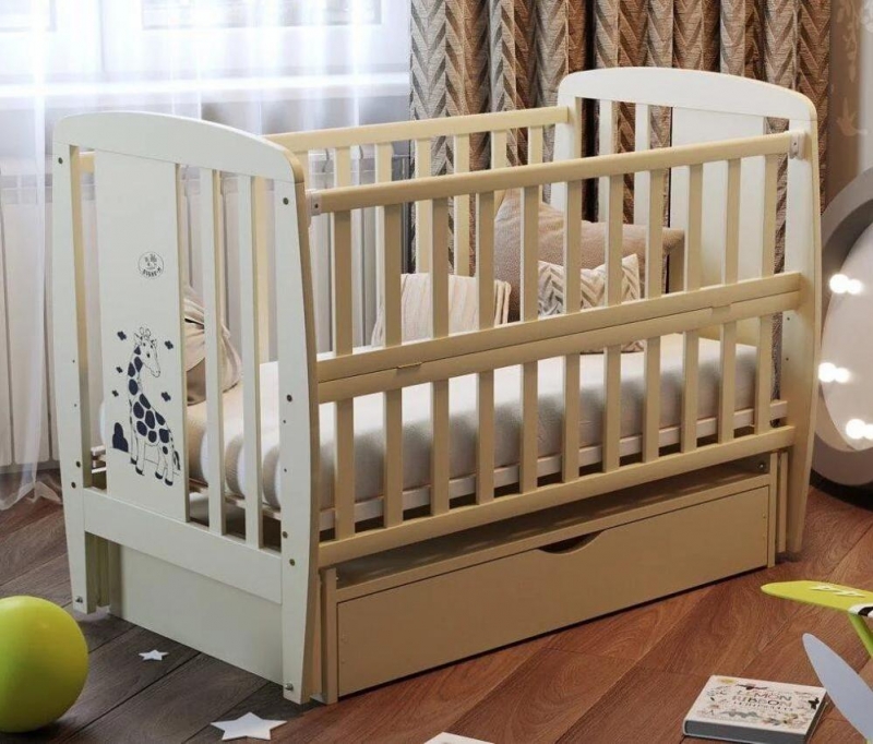 Кроватка для новорожденных с ящиком BabyRoom Жирафик Бежевый – низкие ...