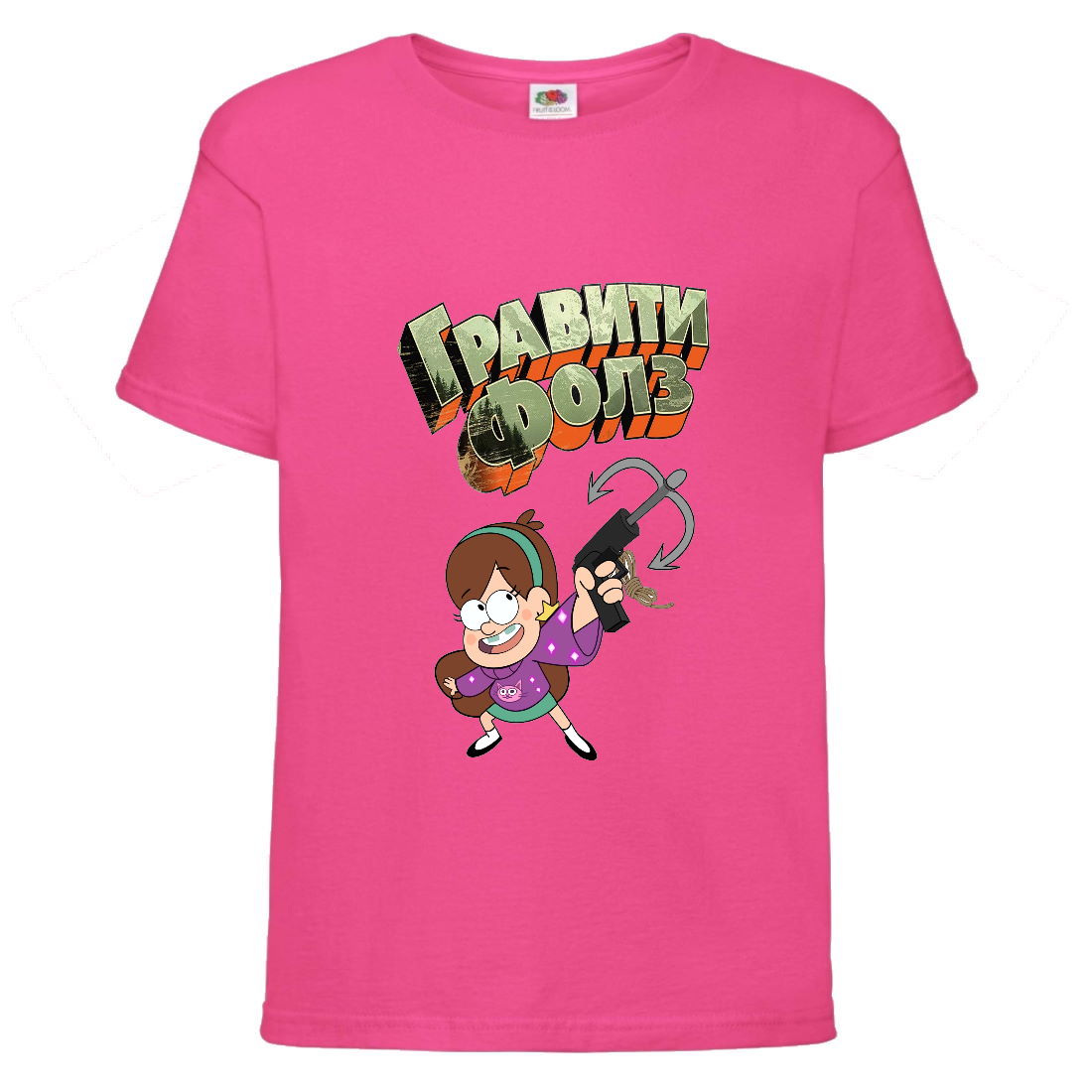 

Футболка детская Гравити Фолз Мэйбл стреляет (Gravity Falls Maybl) розовая (GF pin-003) 128 см