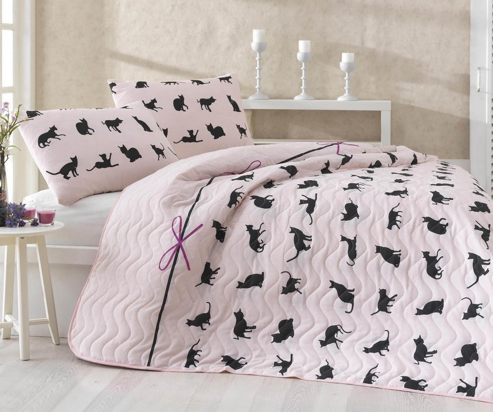 

Покрывало стеганое Eponj Home Cats Pudra 200х220 с наволочками 50х70