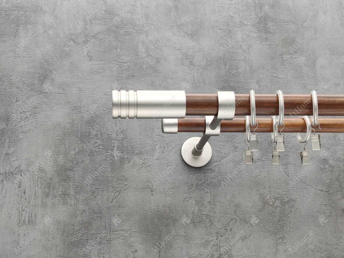 

Карниз Quadrum Модерно Цилиндр двойной дерево-металл 160 см орех/сатин 25 мм