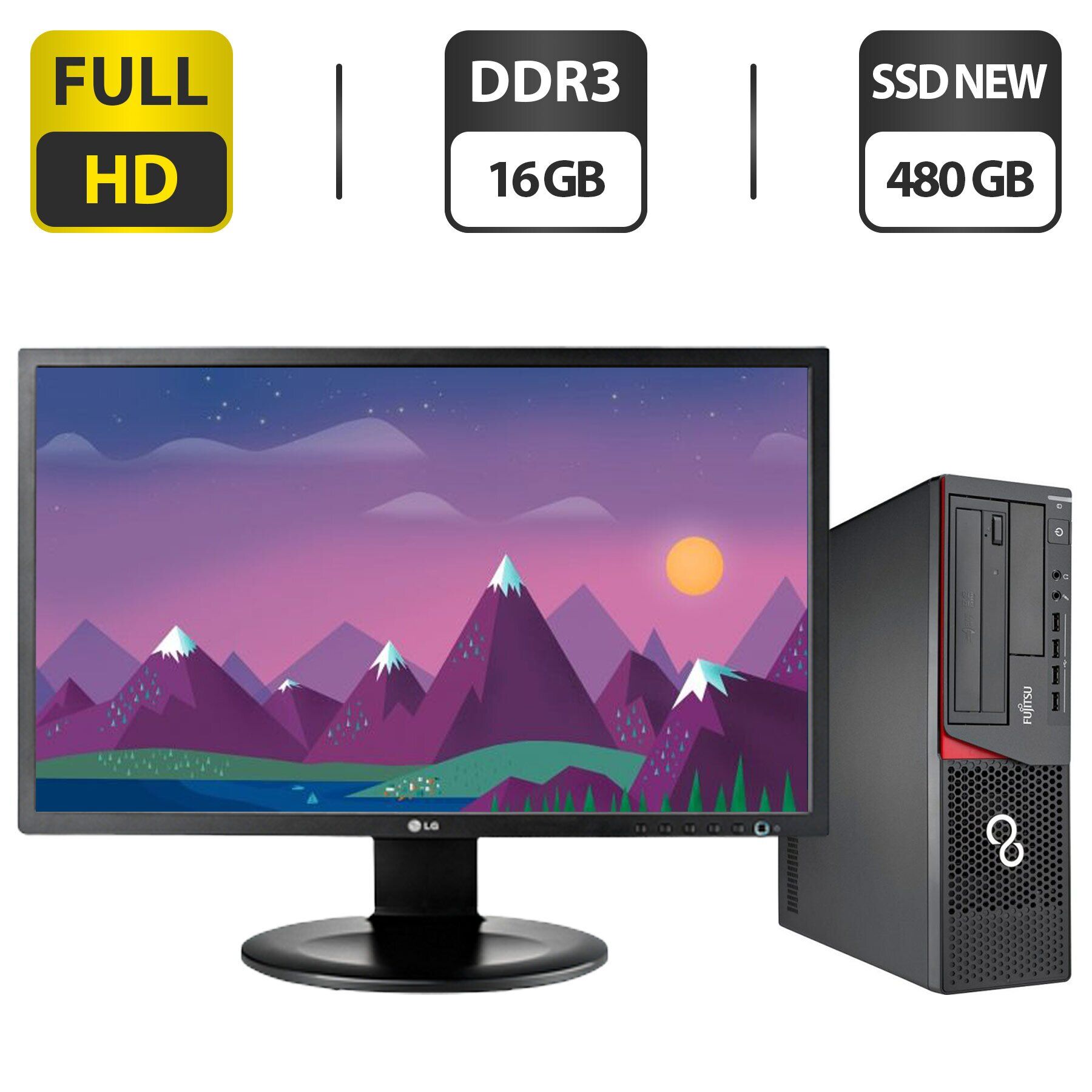Комплект ПК: Fujitsu/Core i3-4170 2 ядра 3.7GHz) / 16GB DDR3 / 480GB ...