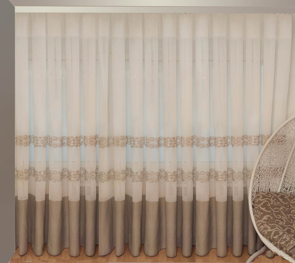 

Тюль Декор-Ин Барселона Бежево-кремовый с вышивкой на льне 250х500 (Vi 100022)