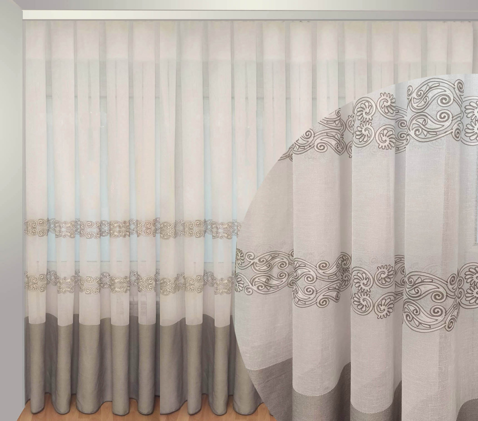 

Тюль Декор-Ин Барселона Бело-серый с вышивкой на льне 265х600 (Vi 100095)