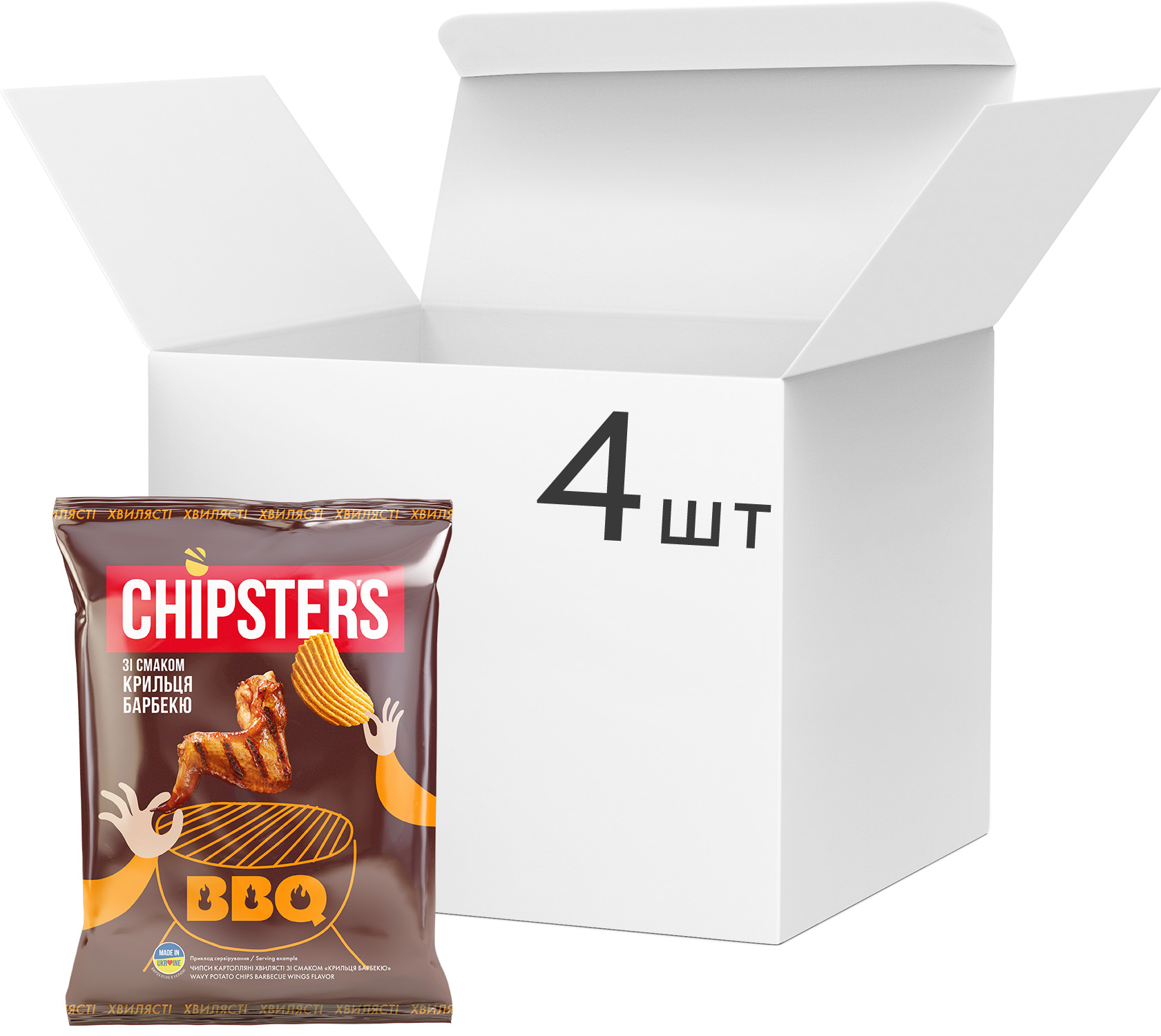Упаковка чипсов Chipster's Волнистые со вкусом крылышки барбекю 120 г х ...