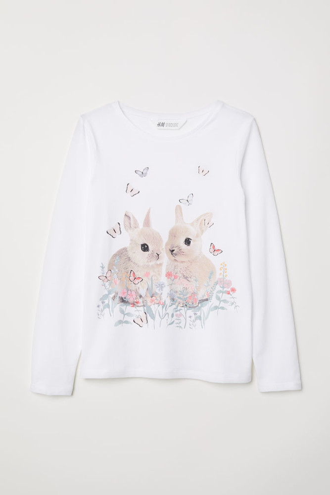 

Футболка с длинными рукавами H&M с принтом Кролики 98-104 см Белый 0565200/033