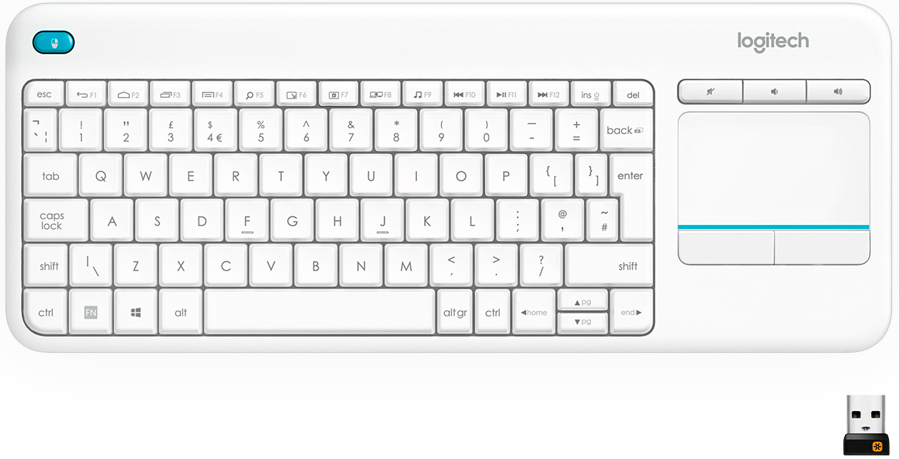 Клавиатура Logitech K400 Plus Touch Wireless UA White (920-007146 ...