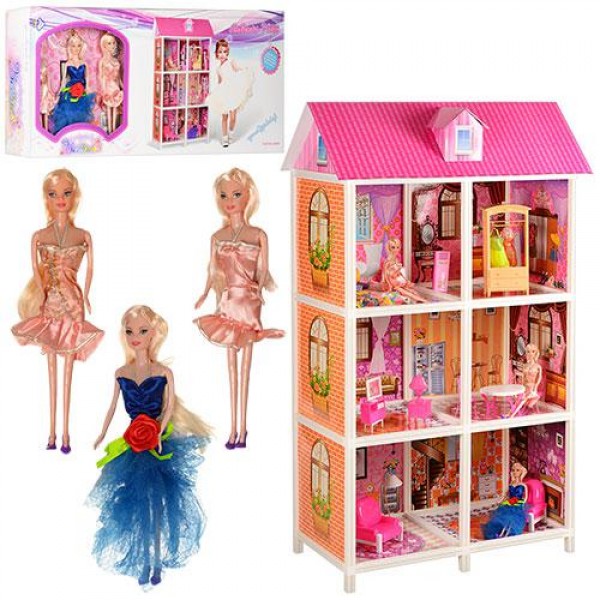 

Кукольный домик Good Toys Дом для куклы + 3 куклы 3 этажа 6 комнат (66886)