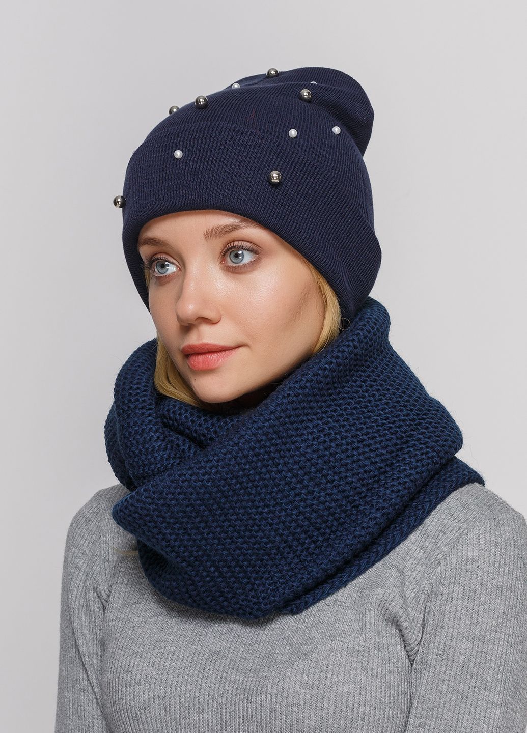 

Комплект (шапка, шарф-снуд) Fashion Star 56-60 см Синий 660392