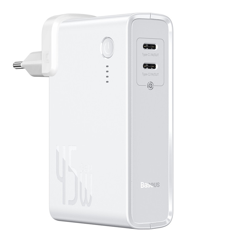 

Мережевий зарядний пристрій Baseus Power Station（GaN）2 in1 Q.C. Power bank & Charger C+C 10000mAh 45W White (PPNLD-F02)