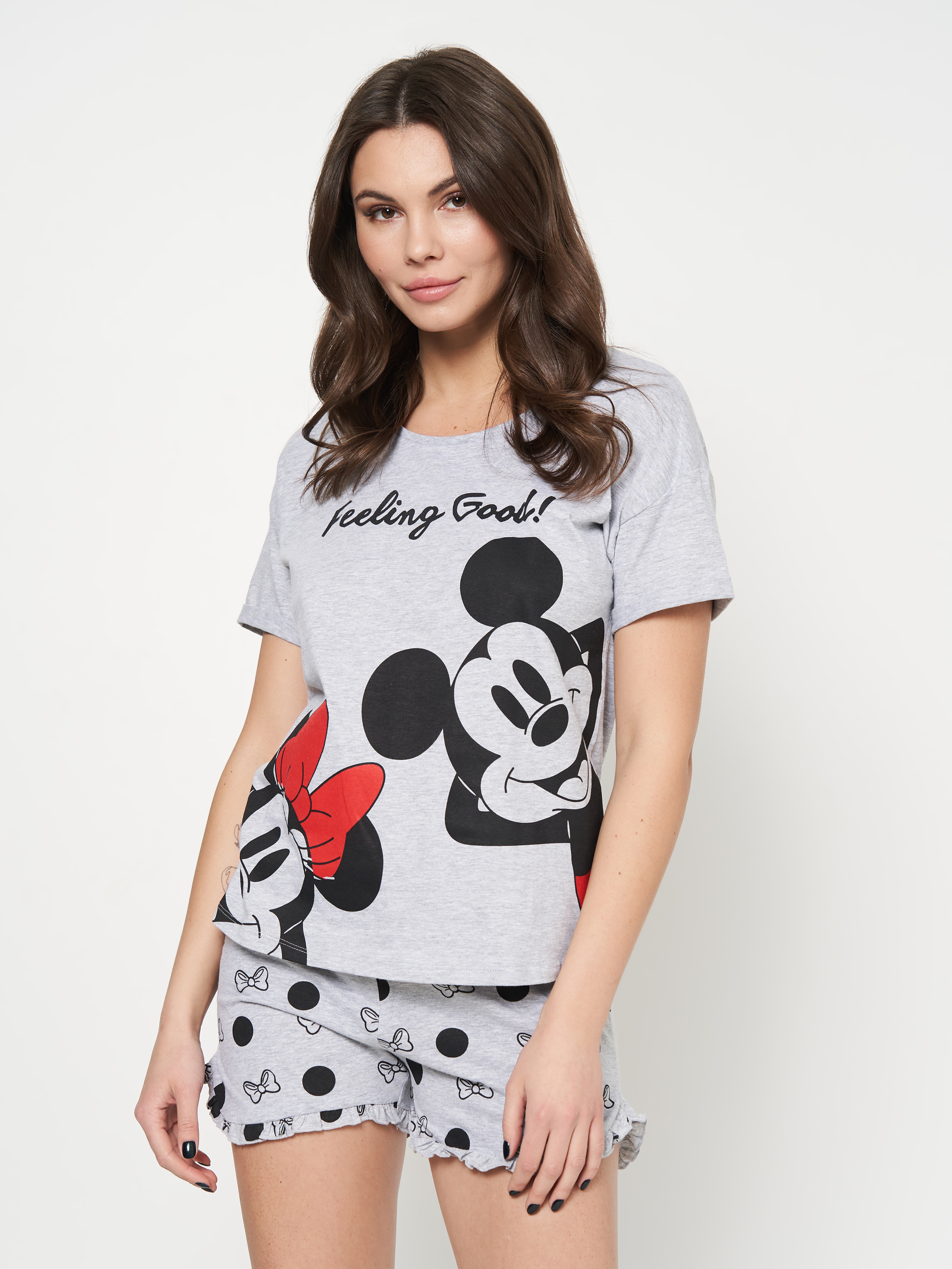 Акція на Піжама (футболка + шорти) жіноча бавовняна Disney Minnie WE3615 M Світло-сіра від Rozetka