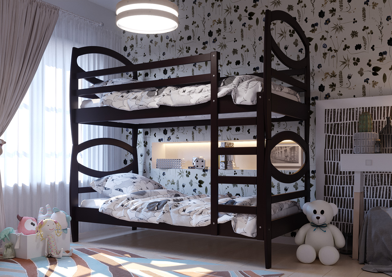 

Детская кровать двухъярусная трансформер деревянная Наутилус 80x200 ЧДК цвет Махонь