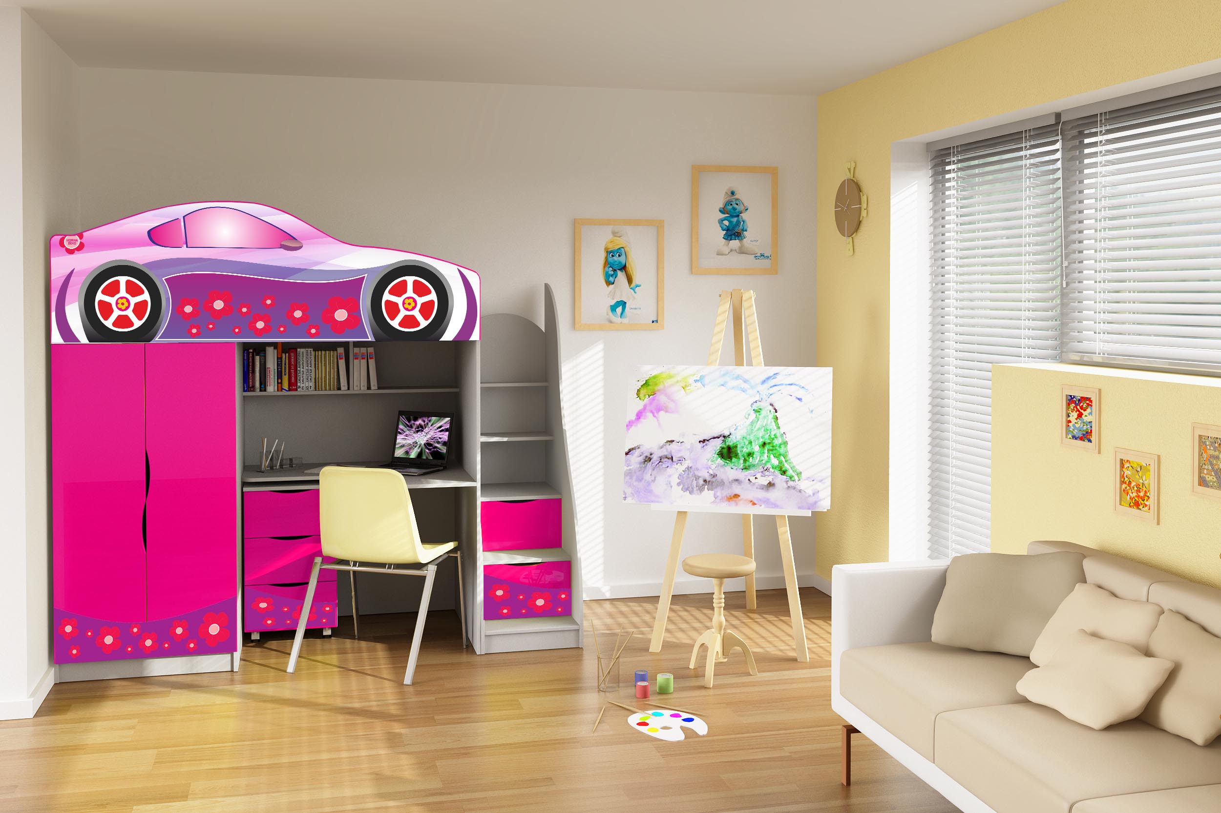 

Кровать-комната № 1 BR EVO 1 с тумбой-комодом 80х170 из ДСП малиновый Viorina-Deko