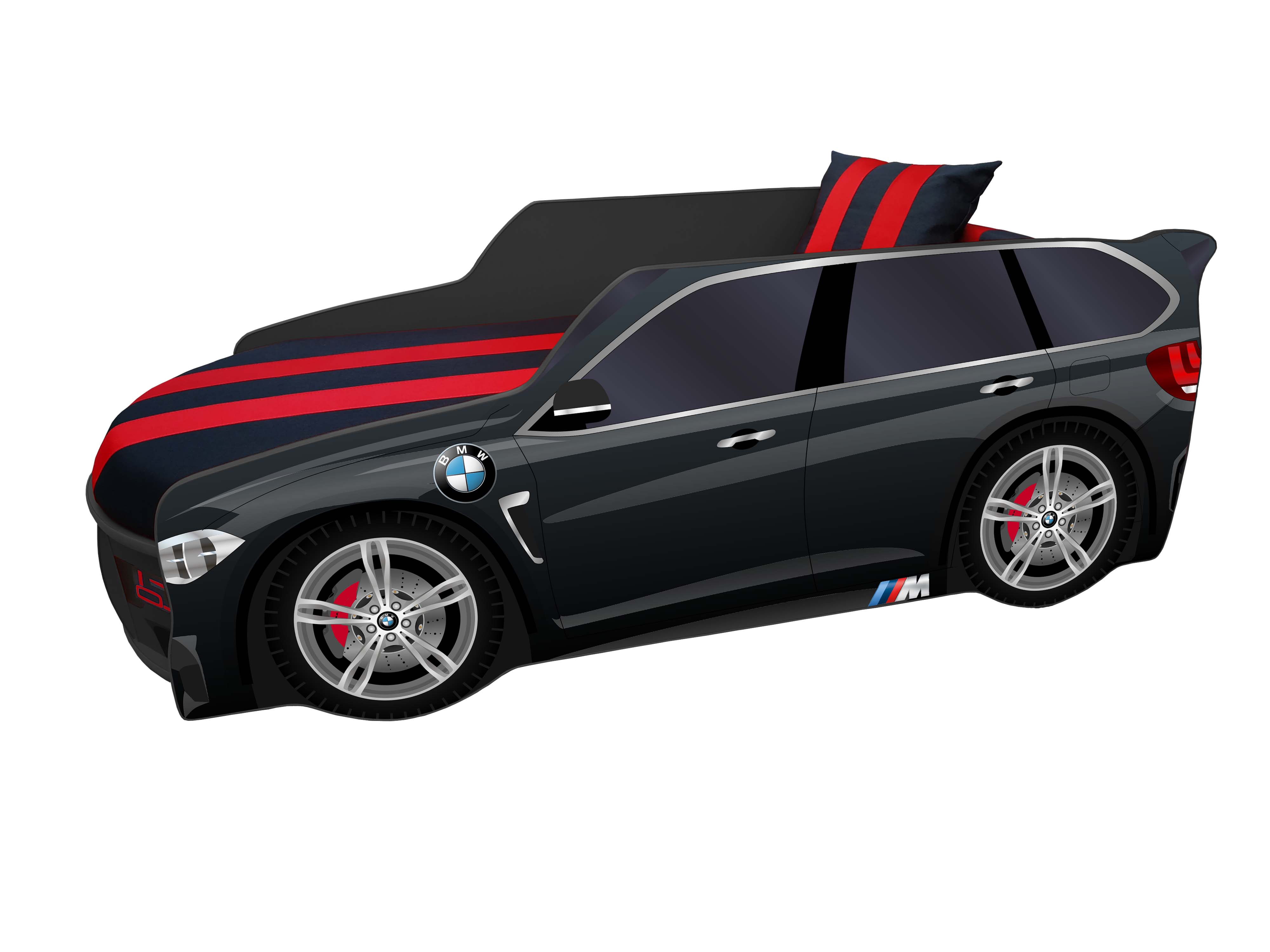 

Кровать машина Premium P002 с матрасом, мягким спойлером и подушкой 80х180 черный Viorina-Deko без подсветки и подъемника