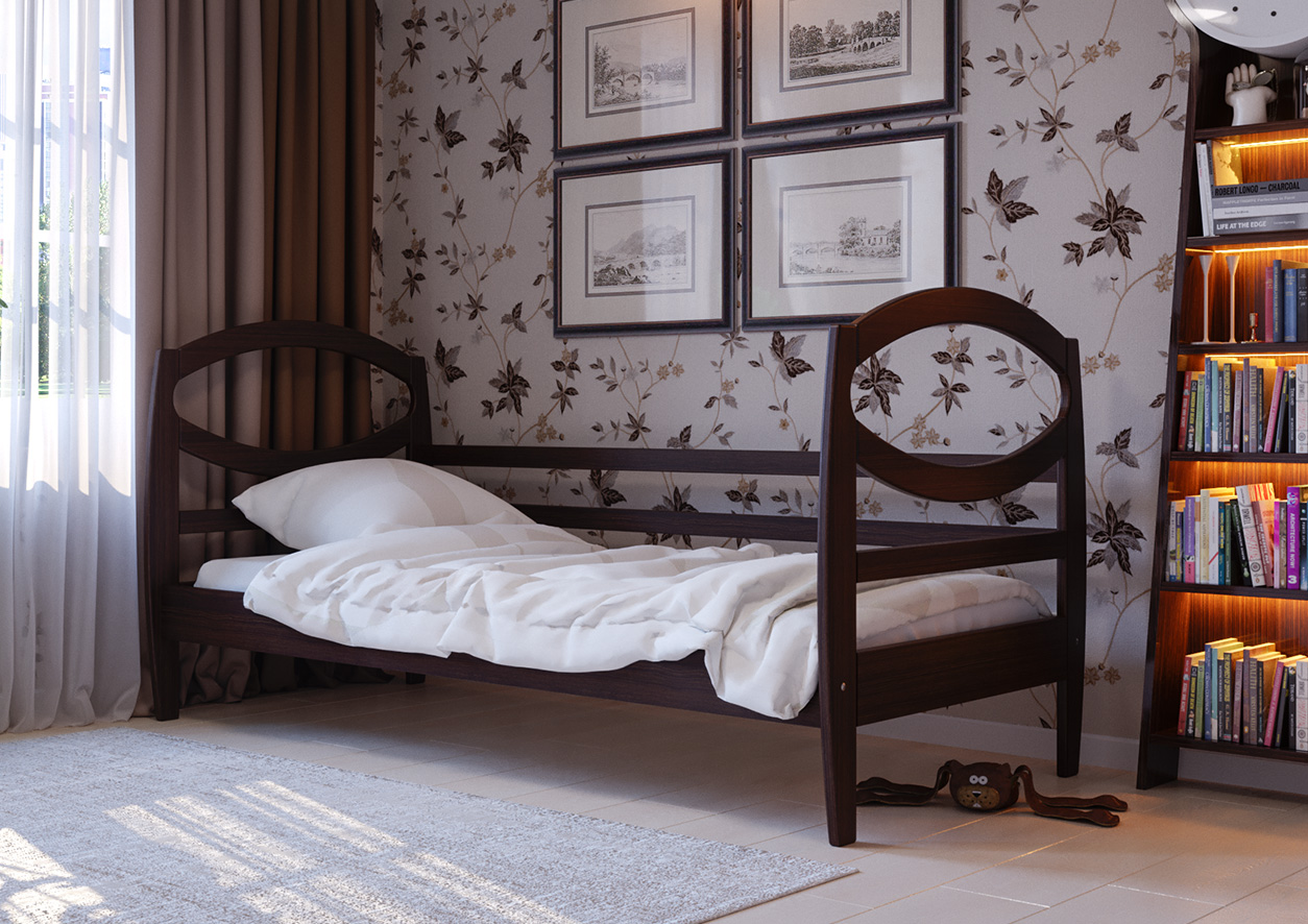 

Детская кровать деревянная из ольхи Наутилус 90x200 ЧДК цвет Орех темный