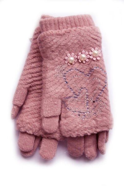

Вязаные нежно-розовые женские перчатки-митенки Shust Gloves
