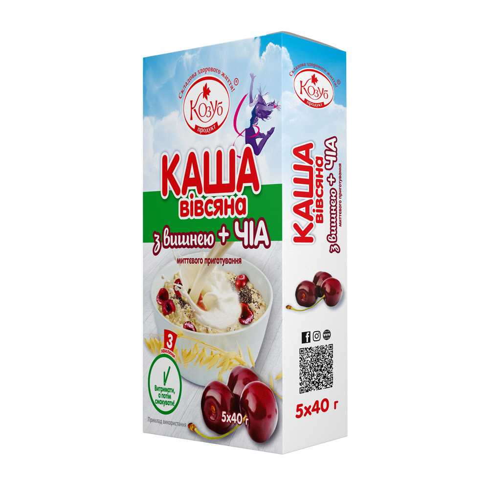 Каша овсяная с вишней + чиа моментального приготовления 40 г в коробке ...