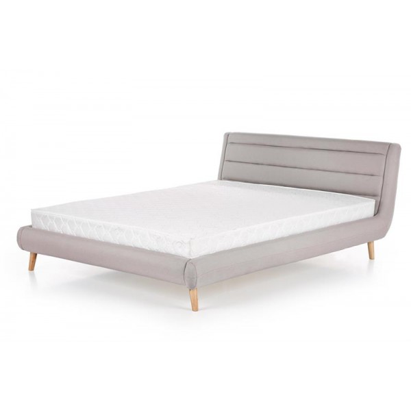 

Кровать двуспальная деревянная с мягким изголовьем Elanda 160x200 ткань светло-серая Halmar Польша (с каркасом, без матраса)