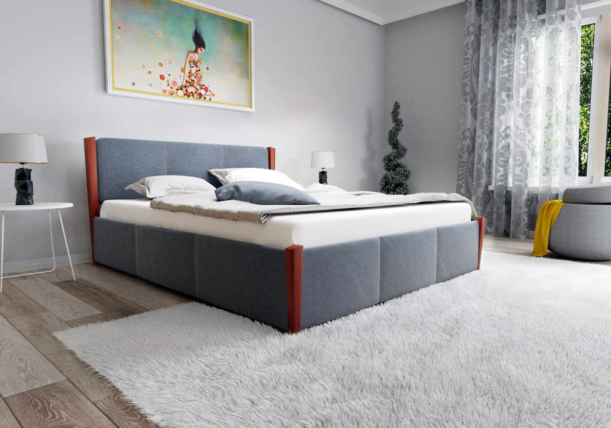 

Кровать двуспальная с подъемным механизмом из натурального дерева и ДСП Сеул ЧДК в спальню 160x200 Серый/Яблоня