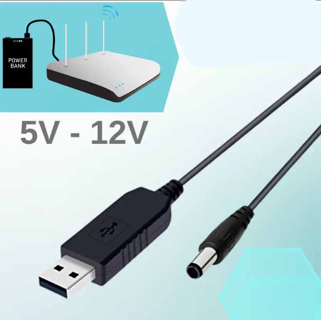 Кабель живлення для роутера з 5 на 12 В від павербанка USB-DC, шнур для ...