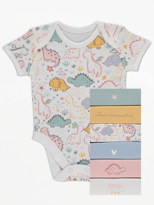 

Набор George из семи бодиков Pastel Dinosaur Short Sleeve Bodysuits 7 Pack 80-86 см (размер 12-18М)