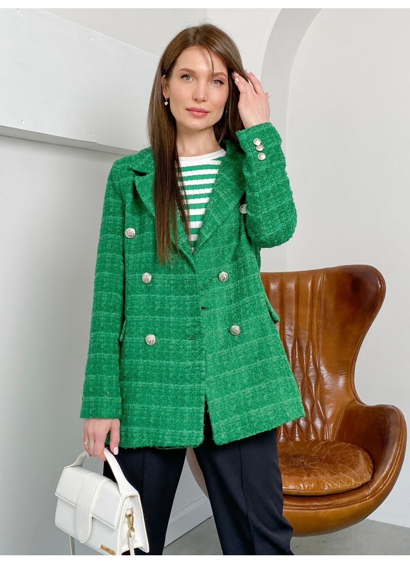 Пиджак твидовый женский классический Modern Boutique зелёный, 42 ПИ1428 ...