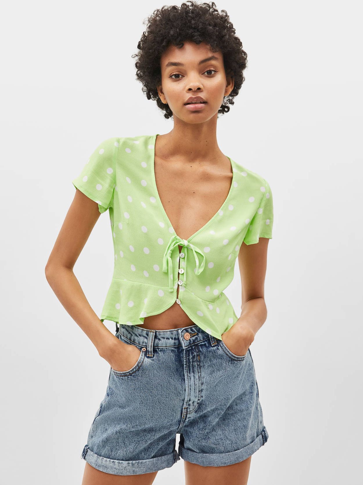 

Блузка Bershka 00949168513  Салатовая, Блузка Bershka 00949168513 S Салатовая