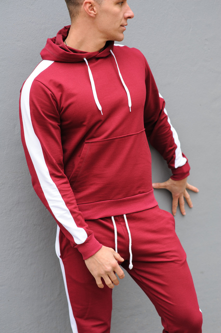 

Худи мужская с лампасами и капюшоном WB размер  бордовая, Худи мужская с лампасами и капюшоном WB размер XL бордовая