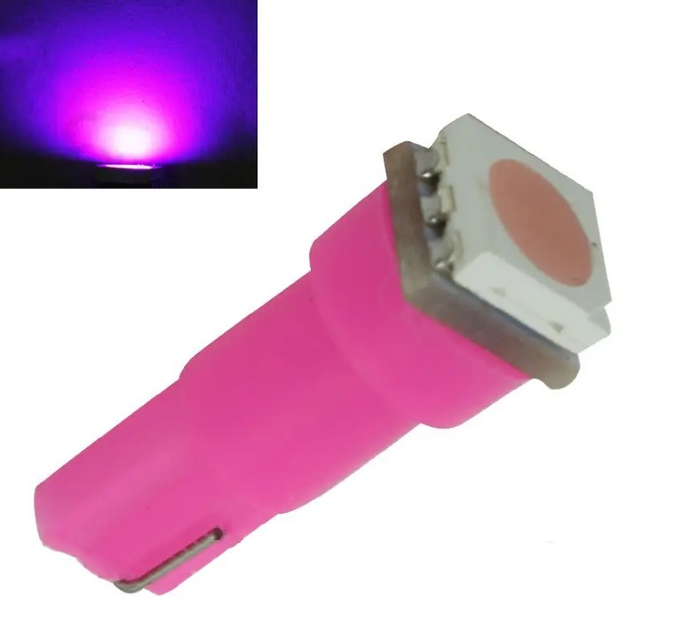 Светодиодная лампа Т5 (W1,2W W2x2,6d) 1 SMD 5050 12V Розовая Autoexpect ...
