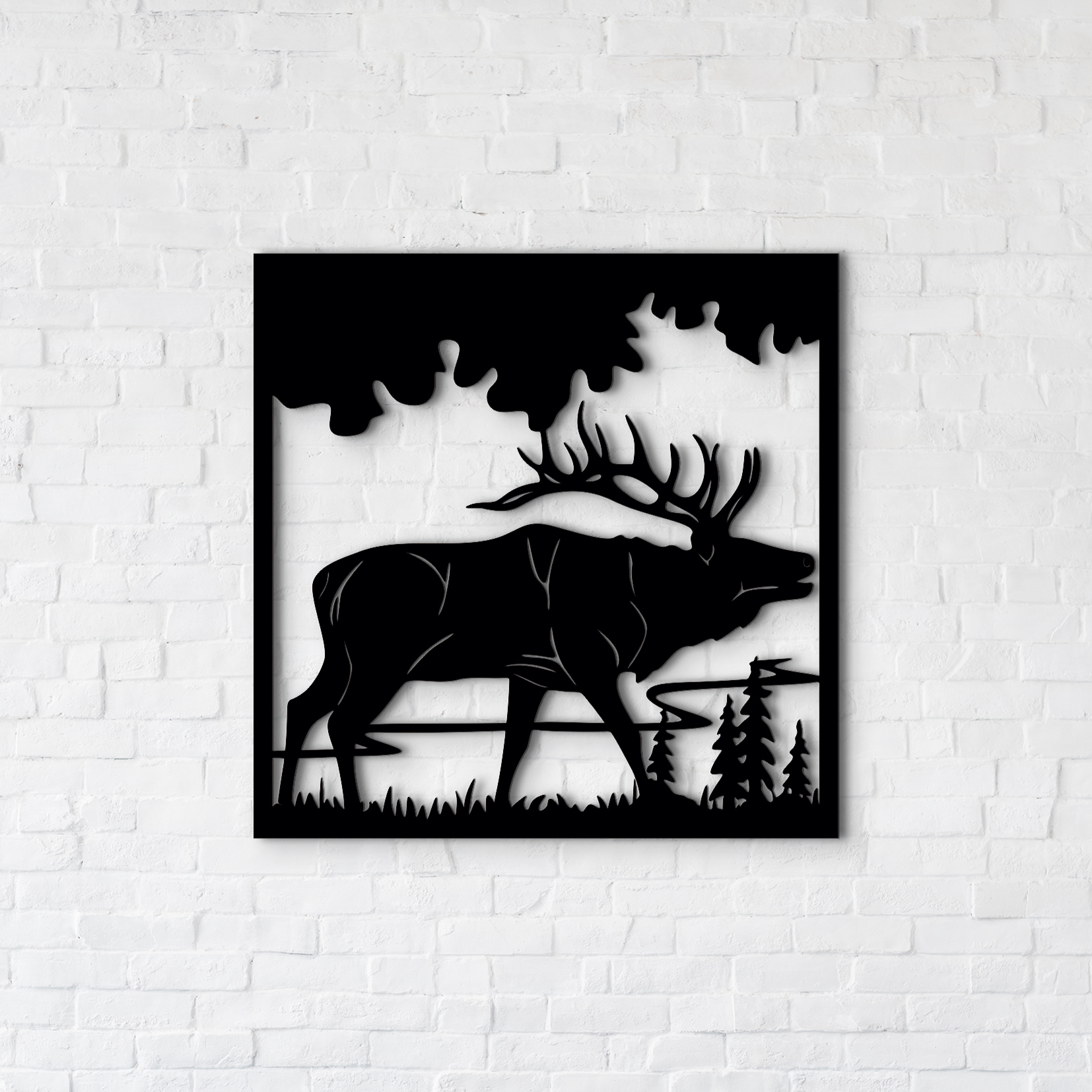 Декоративное панно из дерева Woodyard Загадочный лось 40x40 см Черный ...