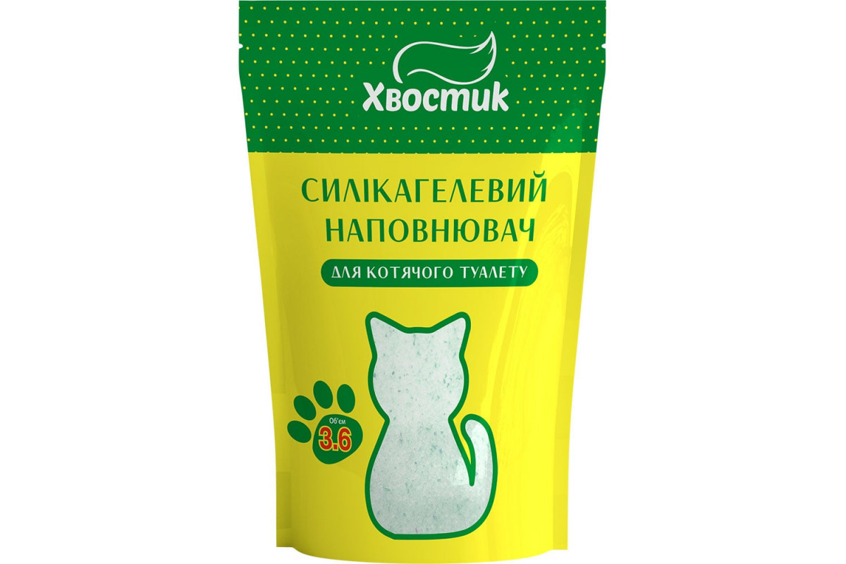 Силикагель наполнитель Хвостик для кошек, с зелеными гранулами 3.6л , 1 ...