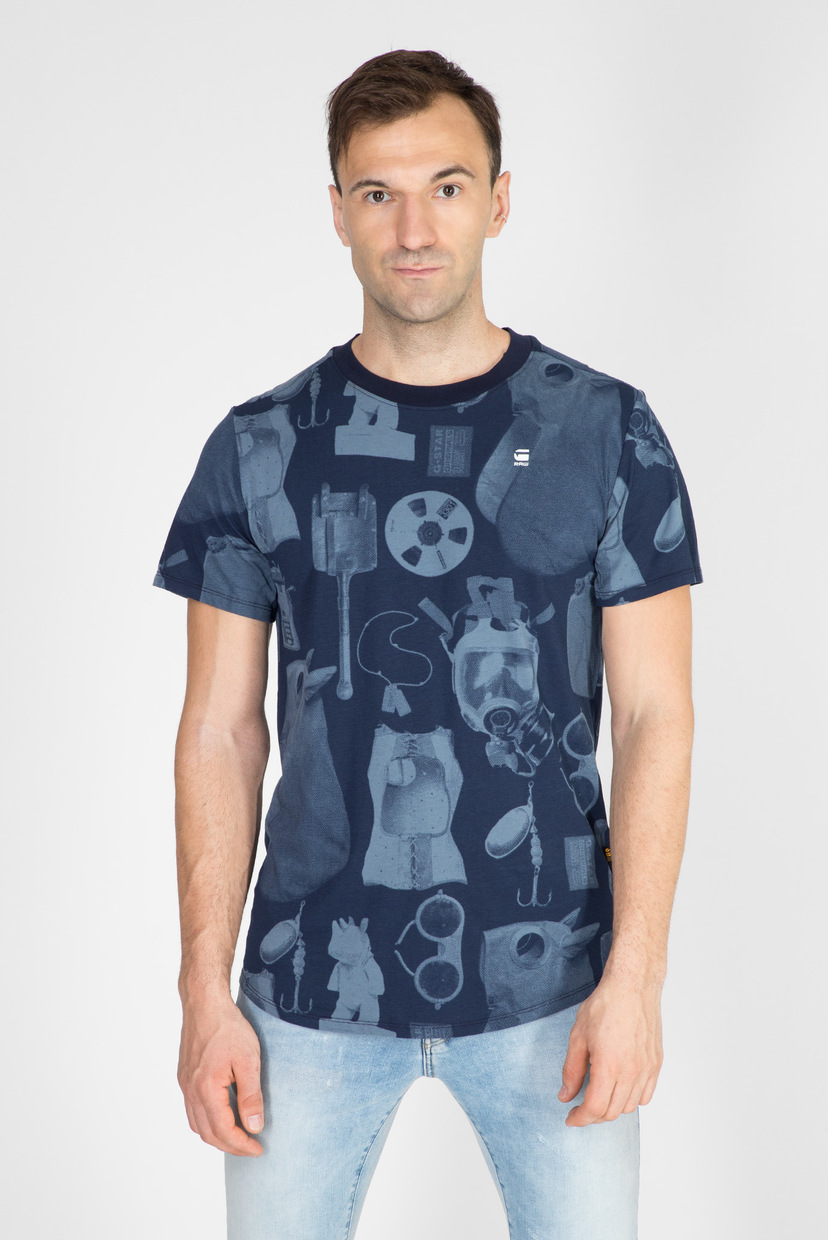 

Мужская синяя футболка с узором Lash materials G-Star RAW XS D17119,C334