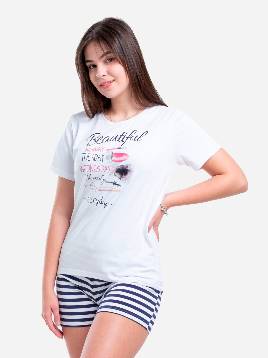 Акція на Піжама (футболка + шорти) жіноча НатаЛюкс 41263432000 S (44) Біла від Rozetka