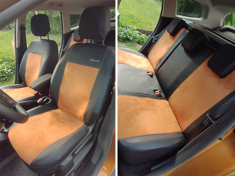 Авто чехлы Daihatsu Cuore (1966- Pok-ter Exclusive екокожа с коричневой ...