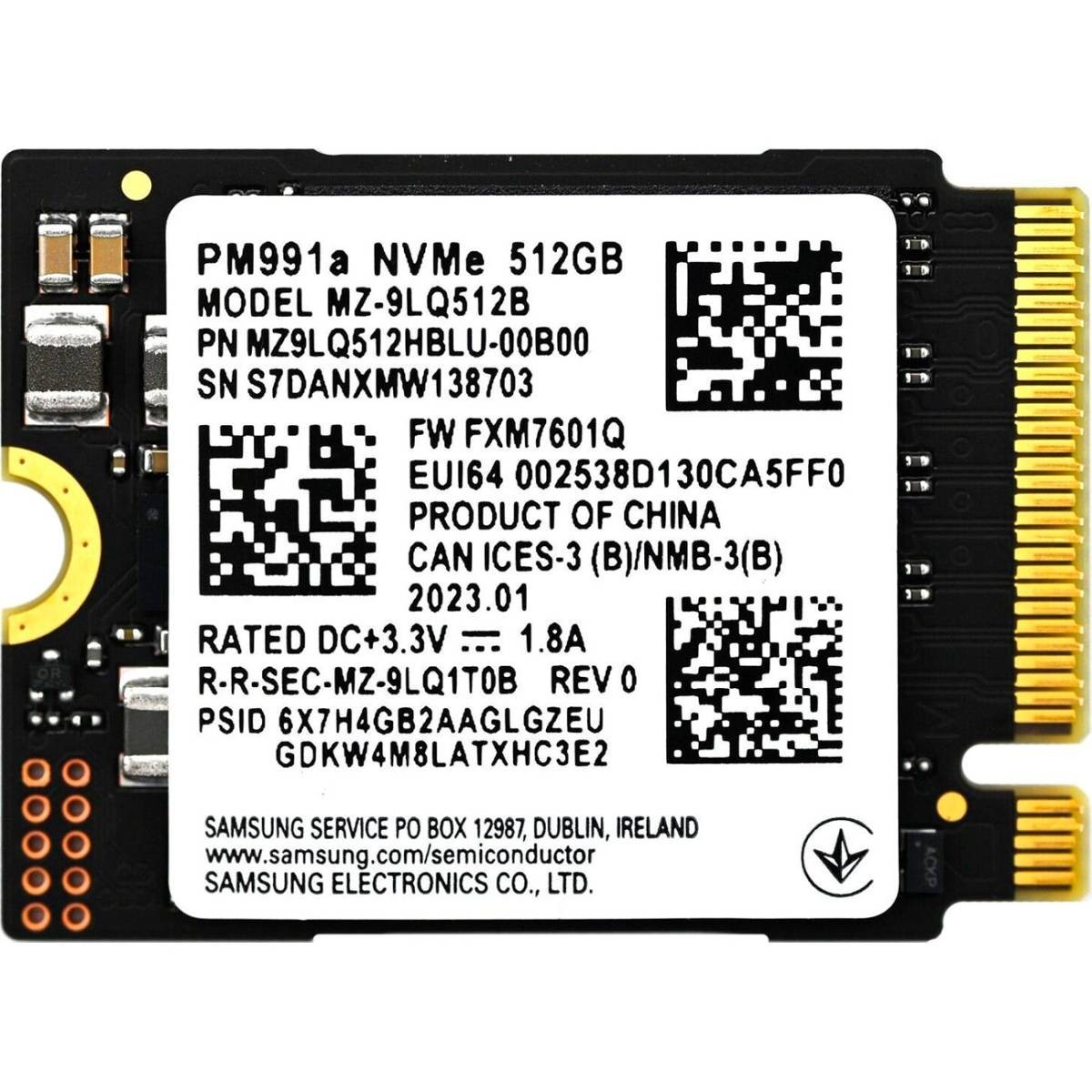 SSD Samsung PM991a 512Gb M.2 2230 PCIE Gen3 x4 NVME (MZ-9LQ512B