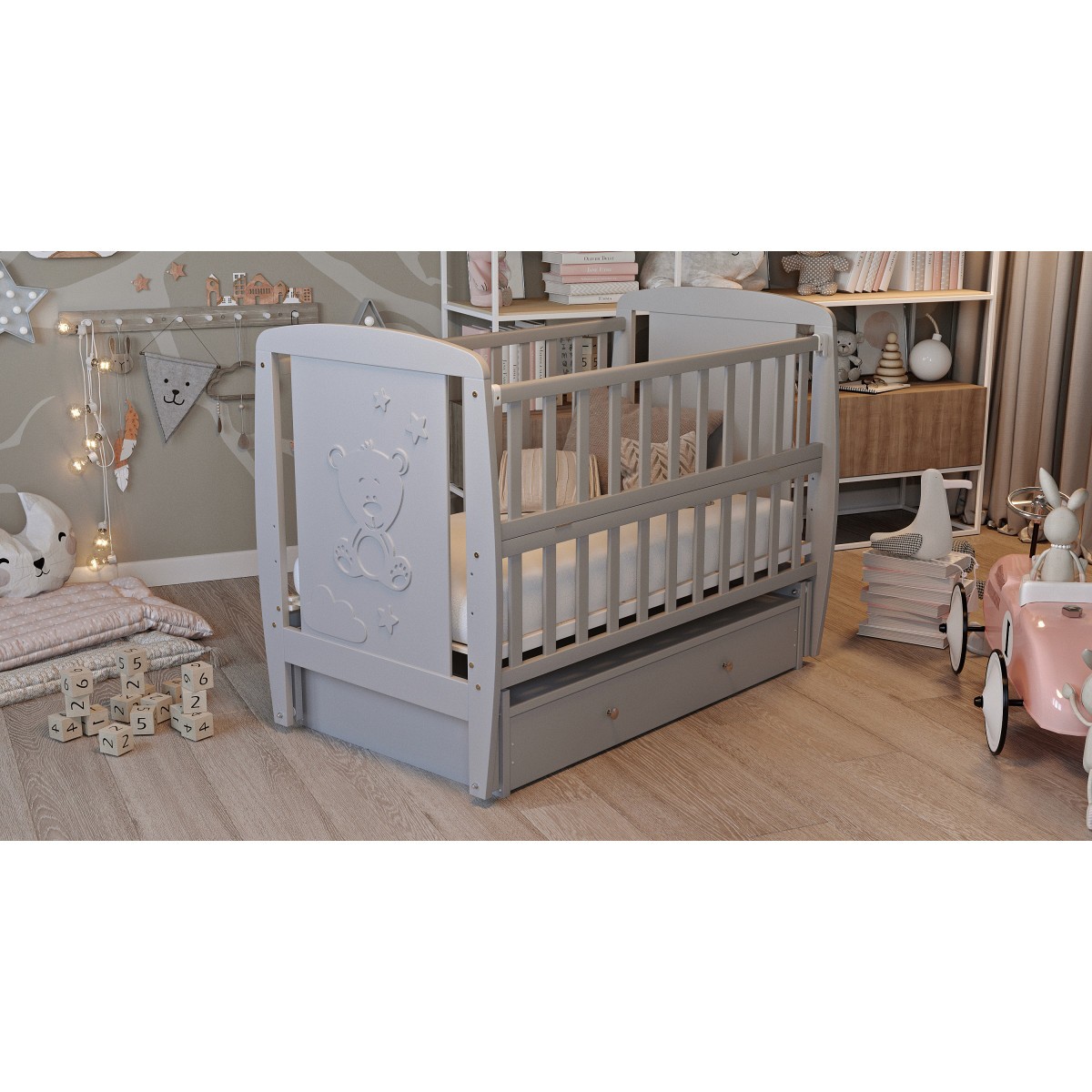 Ліжечко дитяче Дубок Умка з ящиком та маятником, Сірий – низькі ціни ...