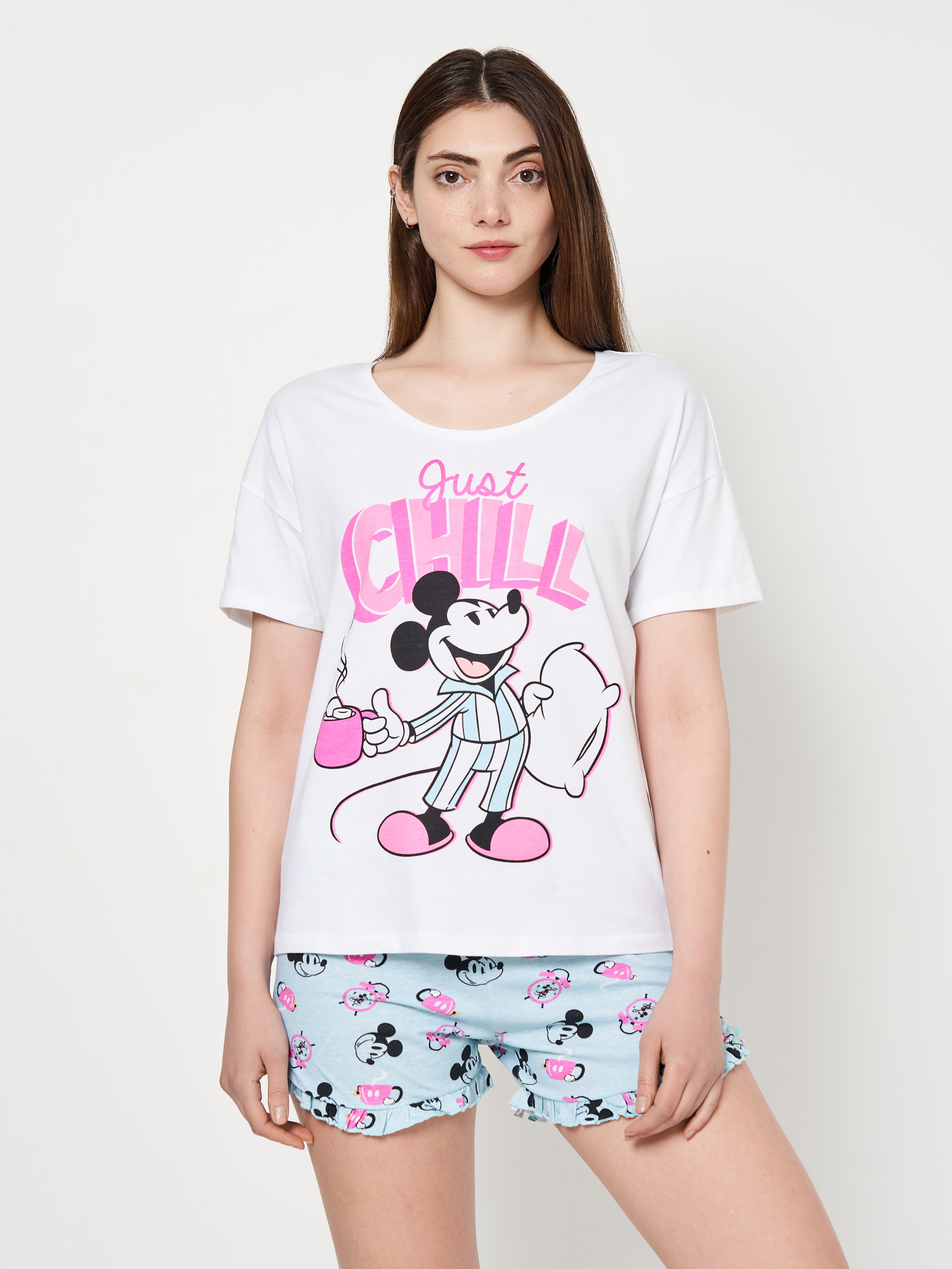 Акція на Піжама (футболка + шорти) жіноча бавовняна Disney Mickey WE3618 S Біла від Rozetka