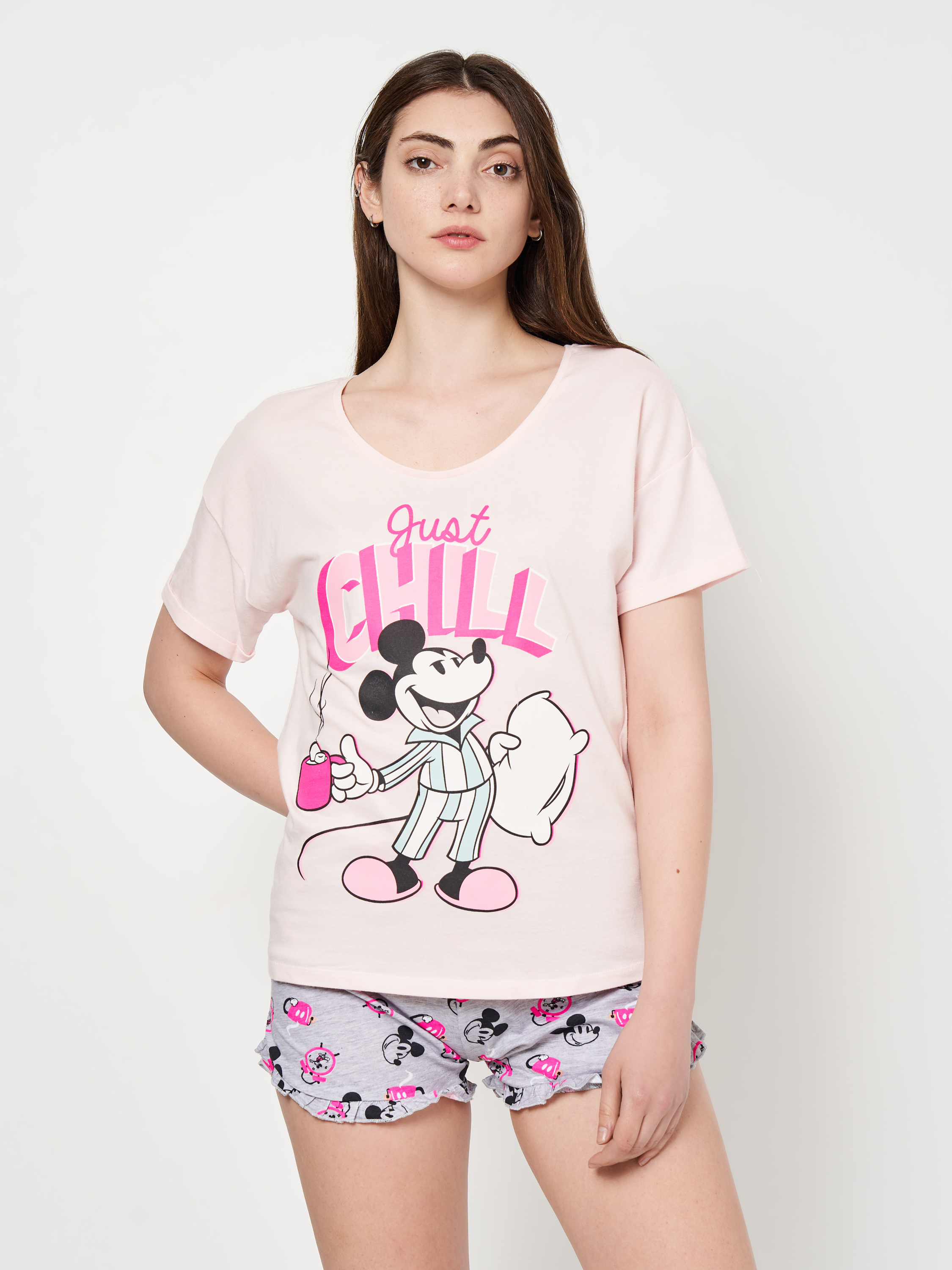 Акція на Піжама (футболка + шорти) жіноча великих розмірів бавовняна Disney Mickey WE3618 XL Рожева від Rozetka