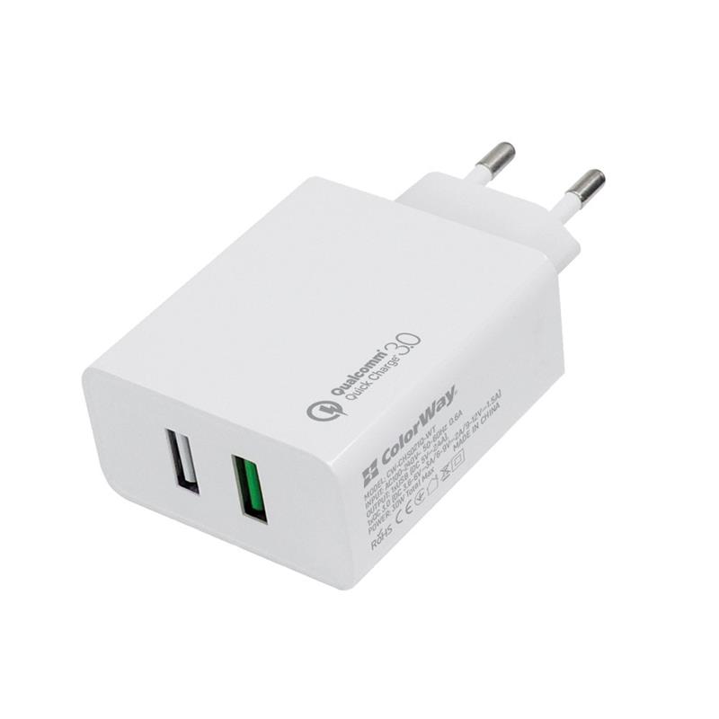 

Адаптер сетевой ColorWay QC3.0 2USB 2.4A 30W White (CW-CHS021Q-WT)