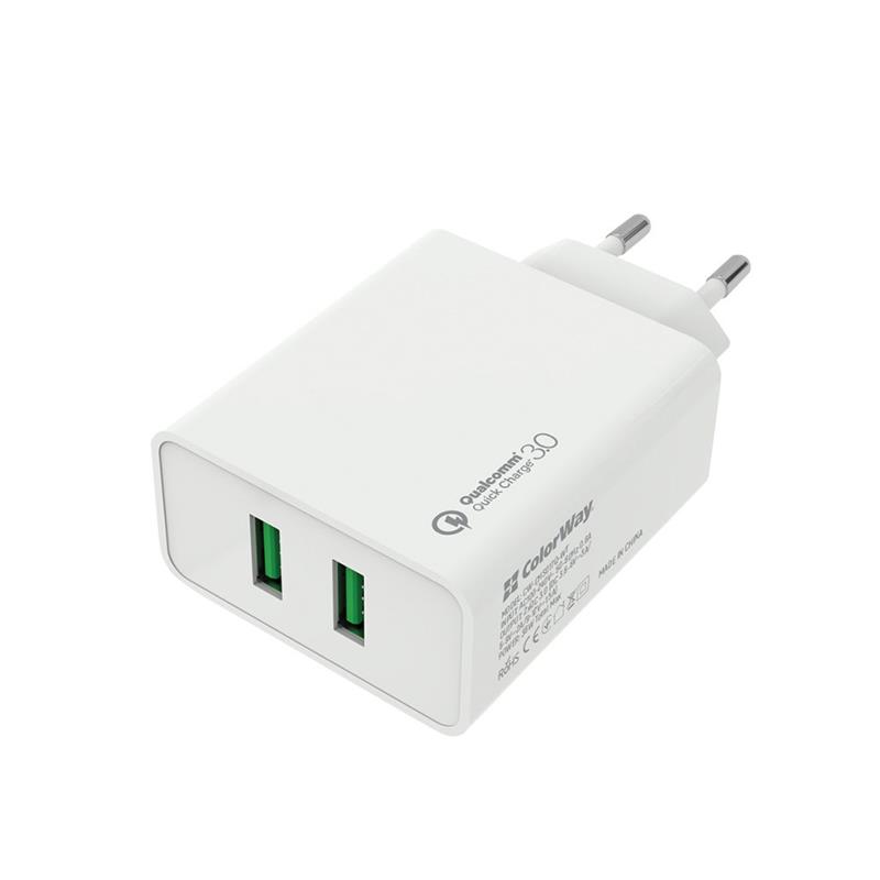 

Адаптер сетевой ColorWay QC3.0 2USB 3A 36W White (CW-CHS017Q-WT)