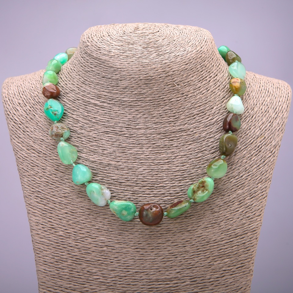 

Бусы из натурального камня Хризопраз галтовка, диаметр 11х16(+-)мм, длина 45см, ida38428