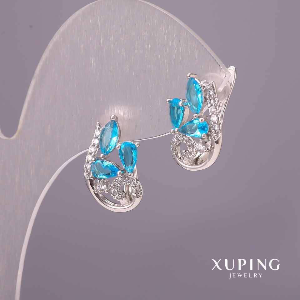 

Серьги Xuping с голубыми камнями 11х16мм Родий, ida37829