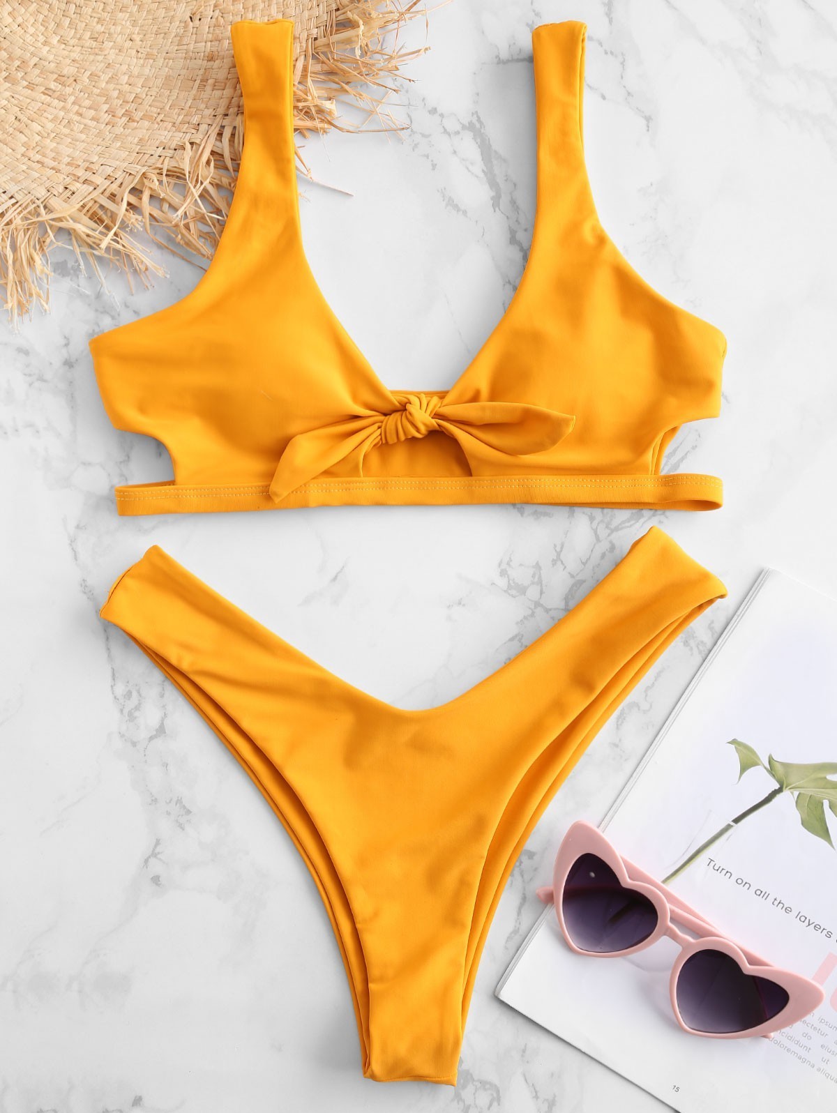 

Купальник Zaful Totally Кэролайн пчелино желтый, раздельный, топ лиф с завязкой на груди, пуш-ап, оранжевый бразилиана XL