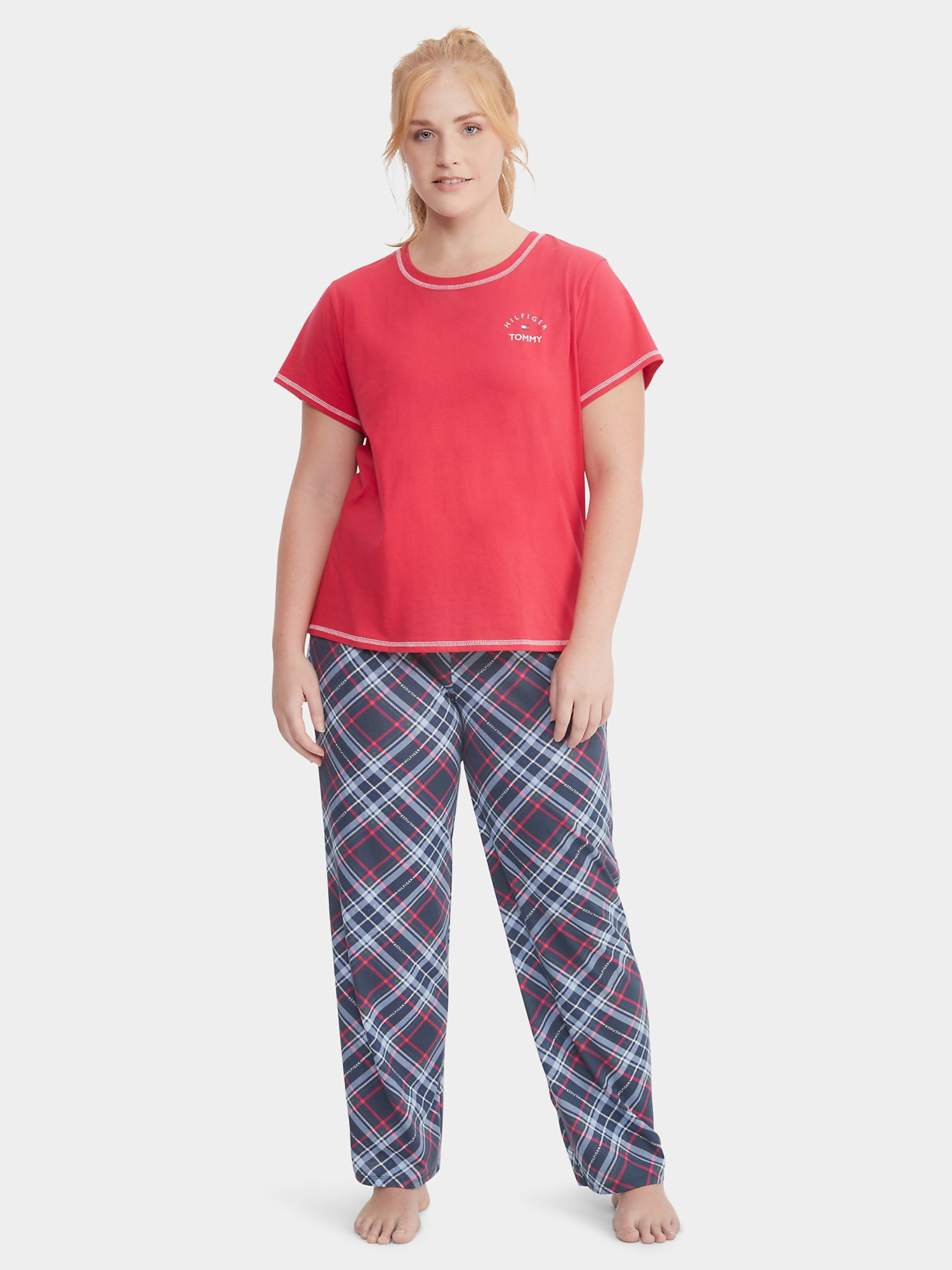 Акція на Піжама (футболка + штани) жіноча великих розмірів Tommy Hilfiger 662122877 1X Рожевий/Синій від Rozetka