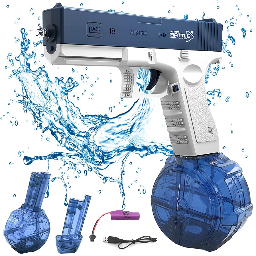 Водяний пістолет Glock електричний, зарядка USB + Великий магазин Синій ...