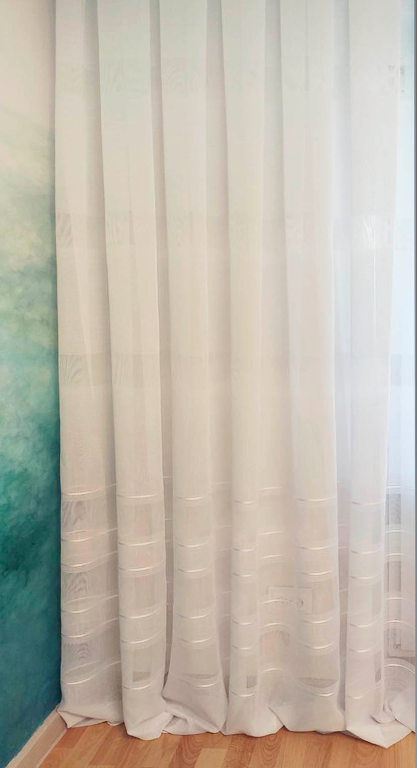 

Тюль Декор-Ин Лен Скарлайн с мережкой и атласной полосой Белый 255х400 (Vi 100648)