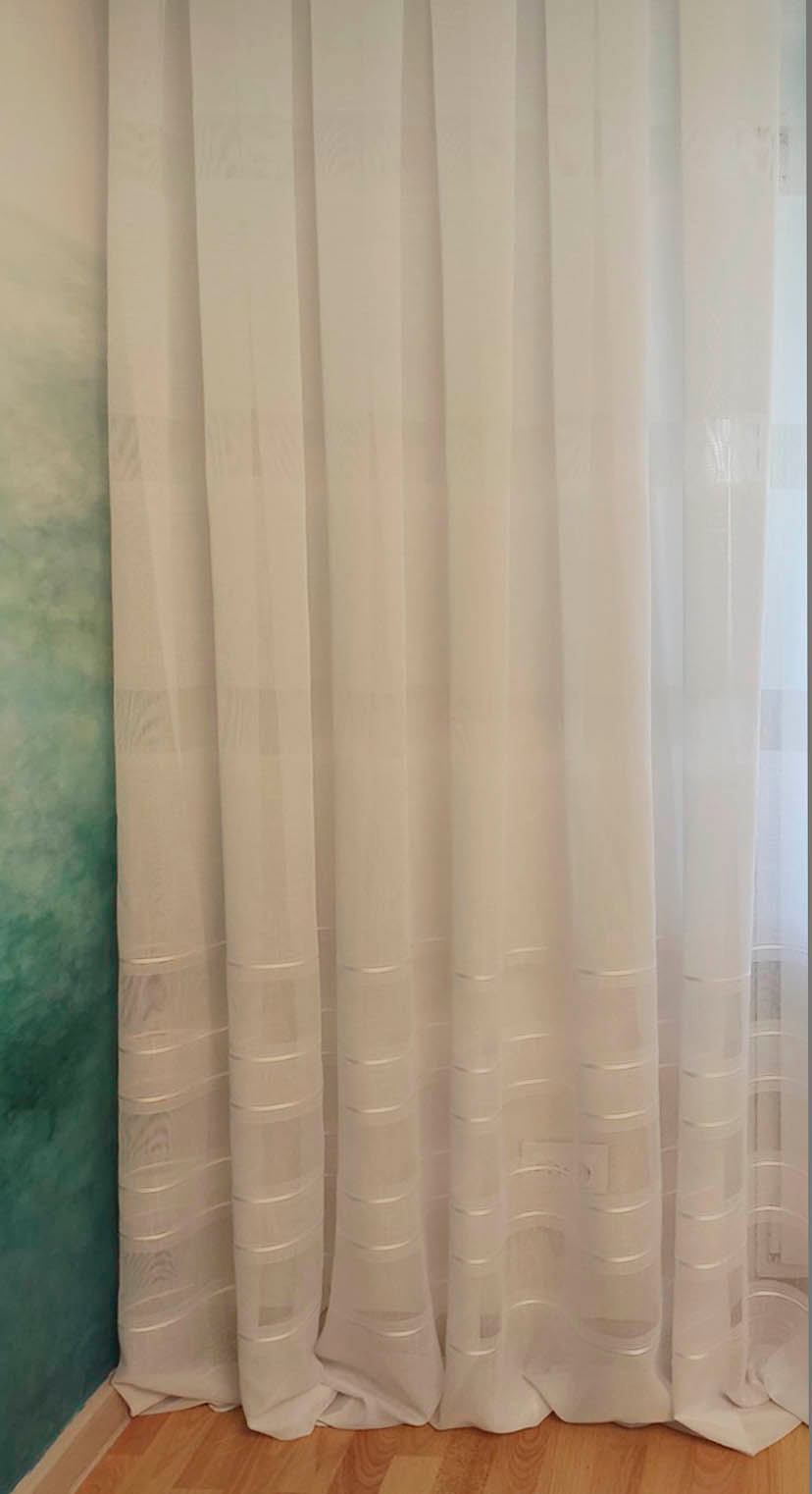 

Тюль Декор-Ин Лен Скарлайн с мережкой и атласной полосой Молочный 290х500 (Vi 100725)