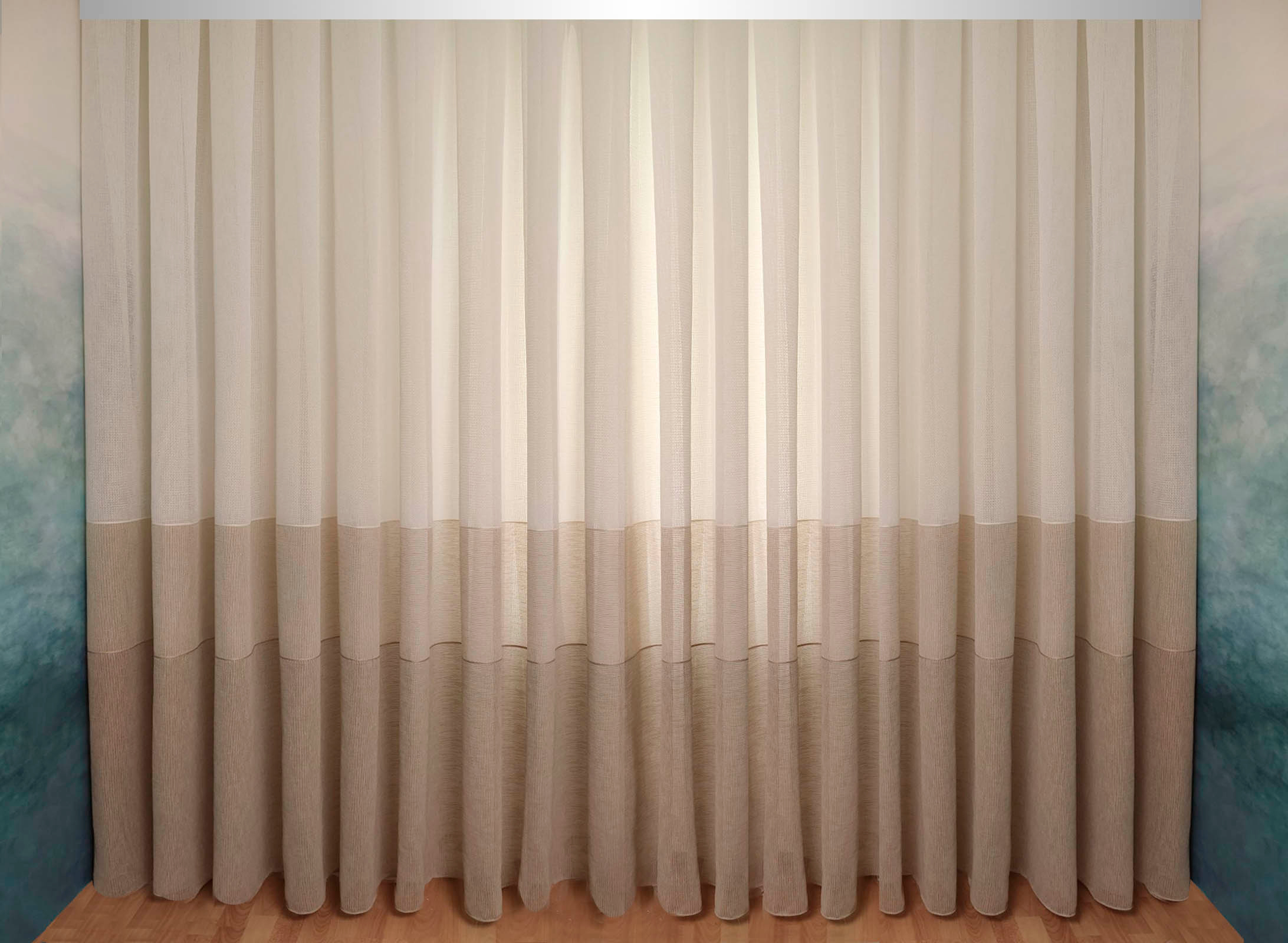 

Тюль-штора Декор-Ин Плотный лен Сафари с полосой Бежево-песочно-белый 245х300 (Vi 100936)