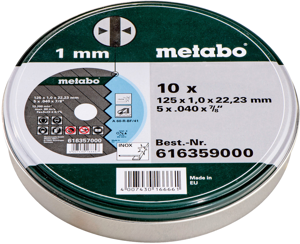 

Відрізний диск Metabo Promotion 125x1.0x22.2 мм Inox TF 41 10 шт.