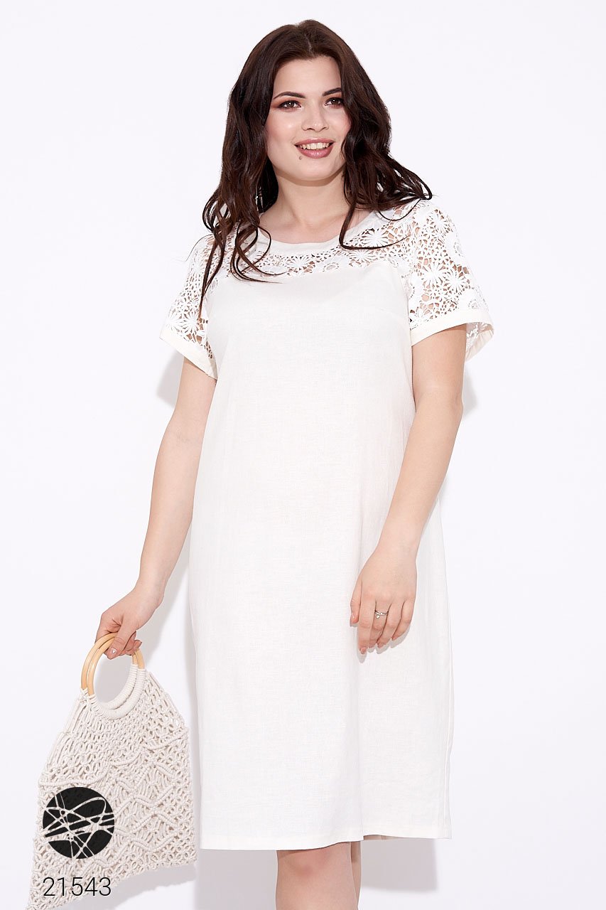 

Льняное платье со вставкой из кроше Фасон 21543_50 50